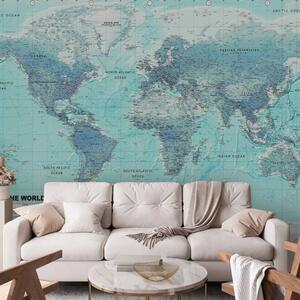 Carta da parati Mondo azzurro - mappa del mondo in inglese su sfondo blu