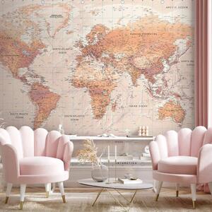 Carta da parati Mondo arancione - mappa del mondo in inglese su sfondo rosa