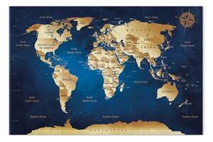 Quadro su tela Mappa del mondo beige e profondità blu navy