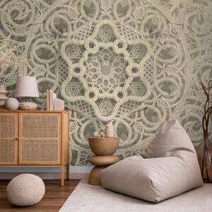 Carta da parati moderna Canto della delicatezza - Ornamenti beige in stile mandala