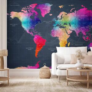 Carta da parati moderna Mappa del mondo colorata - Contorni geometrici con nomi in inglese