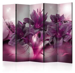 Paravento design Fiamma porpora II - fiori giglio viola, luce, ornamenti
