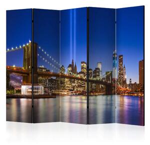 Paravento New York blu II - architettura notturna, ponte