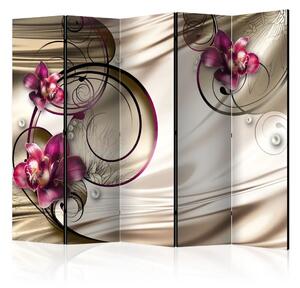 Paravento separè Dolcezza di estasi II - orchidee su sfondo di ornamenti astratti