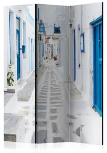 Paravento design Isola greca dei sogni - architettura di pietra con dettagli blu