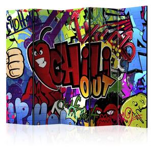 Paravento design Chili out - graffiti colorati con scritte in inglese e peperoncino