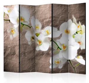 Paravento design Perfezione orchidea II - fiore su texture di pietra marrone