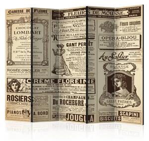 Paravento Riviste d'epoca II - giornale con scritte in francese in stile retrò