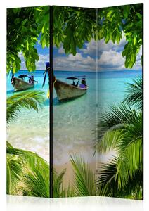 Paravento Paradiso tropicale - paesaggio di mare blu e piante tropicali