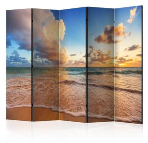 Paravento design Mattina sul mare II - paesaggio della spiaggia con cielo al tramonto