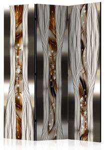 Paravento design Espressione artistica - astratto metallico con onda marrone