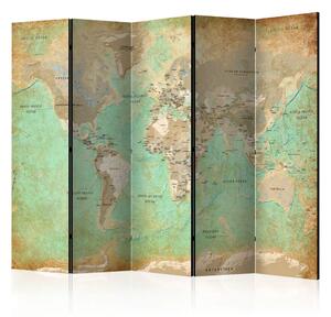Paravento separè Mappa del mondo turchese - mappa dei continenti con motivi retrò