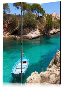 Paravento Quiete vacanziera - paesaggio montano colorato con mare blu