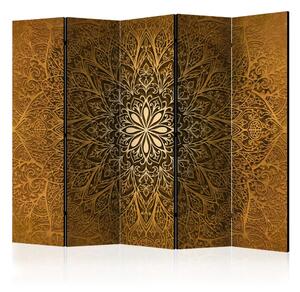 Paravento separè Cerchio sacro II - mandala marrone con motivo di ornamenti orientali
