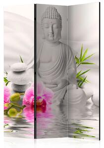 Paravento Buddha e orchidee - statua bianca su sfondo di orchidee Zen