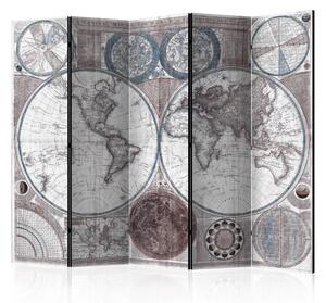 Paravento design Globo Terracqueo - tema retro della mappa del mondo in francese