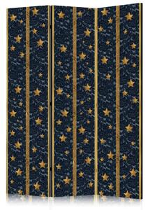 Paravento design Costellazione di merletti - stelle dorate su tessuto nero di lusso