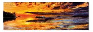 Quadro contemporaneo Lago arancione - barca al tramonto romantico