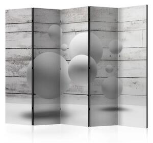 Paravento separè Sfere II - illusione di figure geometriche su sfondo di legno grigio