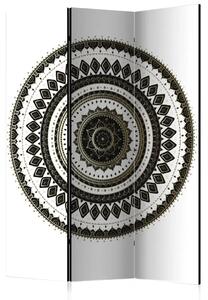 Paravento Oriente elegante - mandala orientale bianco e nero in stile lusso