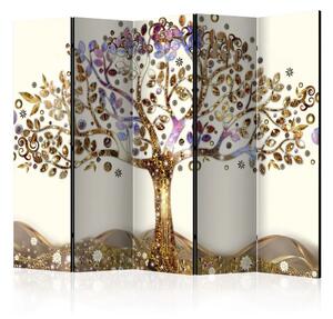 Paravento Albero d'oro II - astrazione artistica di un albero dorato e foglie