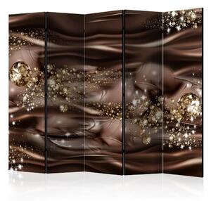Paravento design Fiume di cioccolato II - onde astratte marroni e luccichio di diamanti
