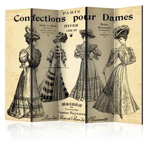 Paravento separè Confezioni per Dame II - silhouette e scritte francesi in stile retro