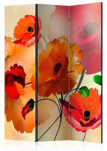 Paravento design Papaveri di velluto - fiori artistici arancioni e rossi di papavero