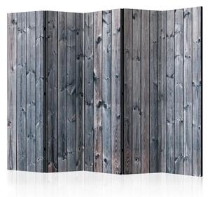 Paravento Eleganza rustica II - texture di legno con tema grigio scuro