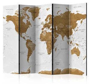 Paravento design Oceani bianchi - mappa con continenti marroni e oceano bianco