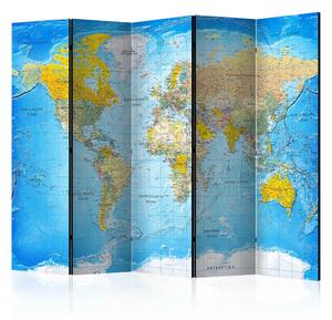 Paravento design Mappa classica del mondo - mappa con continenti colorati e scritte