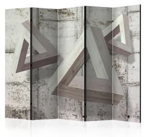 Paravento design Trio grigio II - figure triangolari su sfondo di cemento