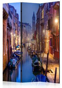 Paravento design Sera a Venezia - architettura notturna su fiume e barche