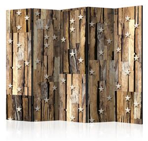 Paravento separè Costellazione di legno II - stelle su texture di legno marrone