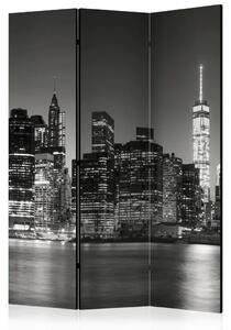 Paravento Notti newyorkesi - panorama in bianco e nero di New York