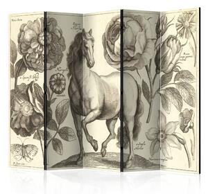 Paravento Cavallo II - animale romantico e piante in stile retro