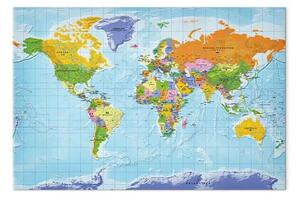 Quadro moderno Bandiere continenti - mappa mondo colorata, scritte