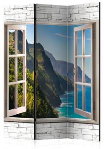 Paravento design Colline costiere - finestra con vista sulle montagne e il mare
