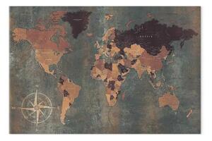 Quadro Viaggio nel tempo - mappa del mondo su sfondo più scuro