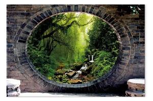Quadro contemporaneo Misterioso passaggio di pietra - vista sulla foresta verde