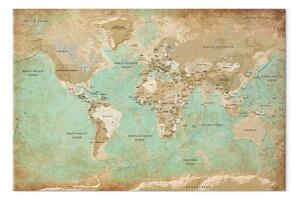 Quadro Scoperta dei continenti verdi - mappa del mondo beige