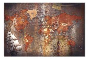 Quadro moderno Navigando nella storia - mappa del mondo in stile retrò