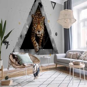 Carta da parati Animali selvatici - Astrazione moderna con tigre nel triangolo bianco