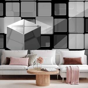 Carta da parati moderna Cubo di Rubik su sfondo geometrico grigio