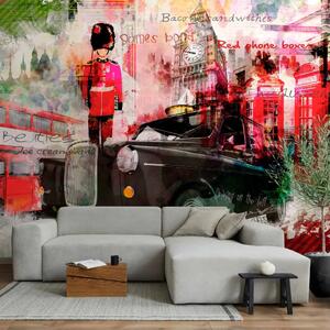 Carta da parati Londra Regno Unito - collage con architettura cittadina e motori