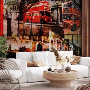 Carta da parati Londra Regno Unito - collage con architettura cittadina e motori