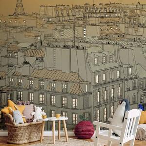 Carta da parati Buonanotte Parigi - panorama urbano beige e grigio