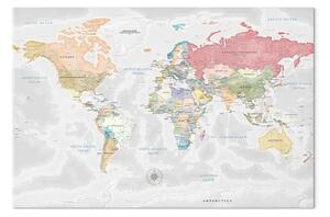 Quadro moderno Mappa del mondo: Viaggio dei sogni - continenti colorati