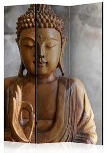 Paravento separè Buddha - Buddha in legno su sfondo grigio