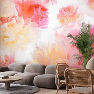 Carta da parati moderna Peonie pastello - motivo floreale unito con delicati colori